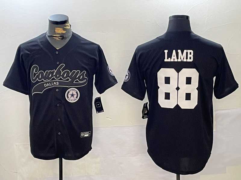 Mens Dallas Cowboys #88 CeeDee Lamb Black With Patch Cool Base Stitched Baseball Jersey